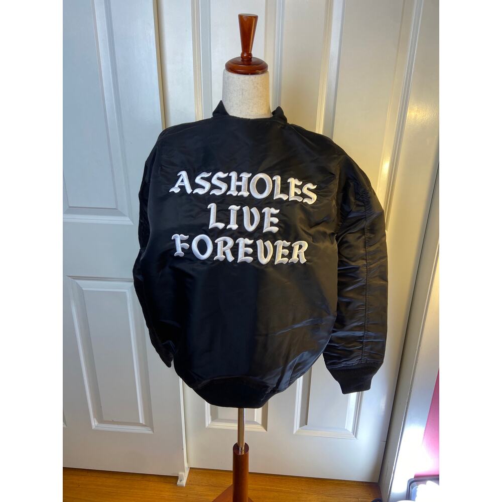 ALF LINDA Finegold Black Orange White Men's Bomber Puffer Jacket Slogan - Picture 3 of 8